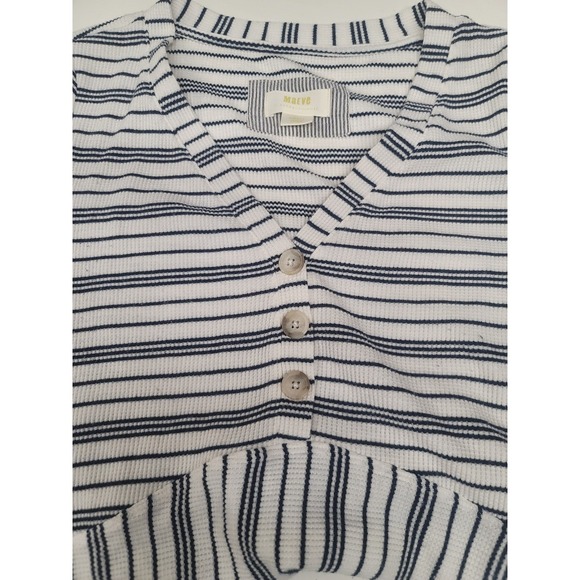 Maeve Anthropologie Striped Waffle Knit Button Front Top - Picture 3 of 4